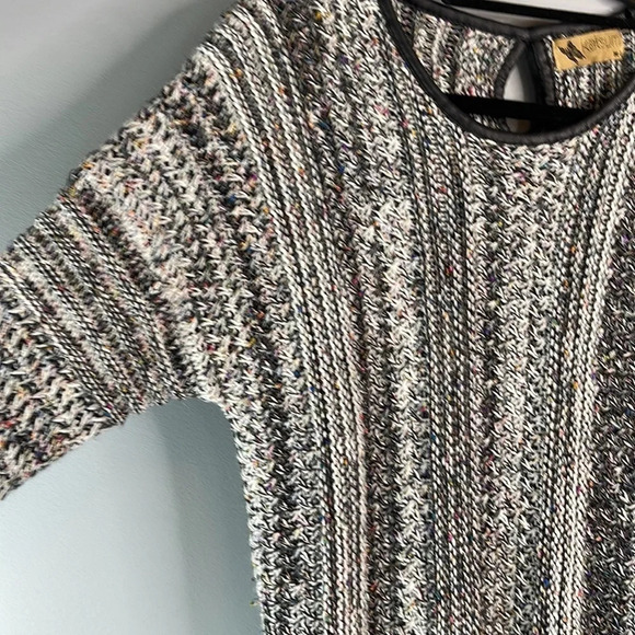 KATSUMI Ribbed Drop Shoulder Knit Sweater Black Mix Leather Trim Mobwife M/L - Picture 5 of 11